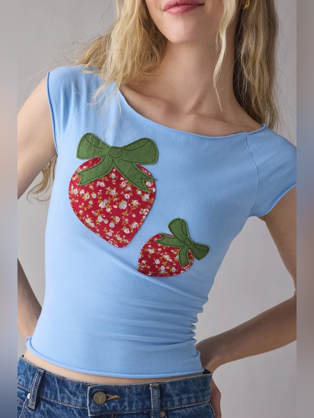 Urban outfitters - Out From Under Boatneck Strawberry Graphic Tee, size L - NWOT